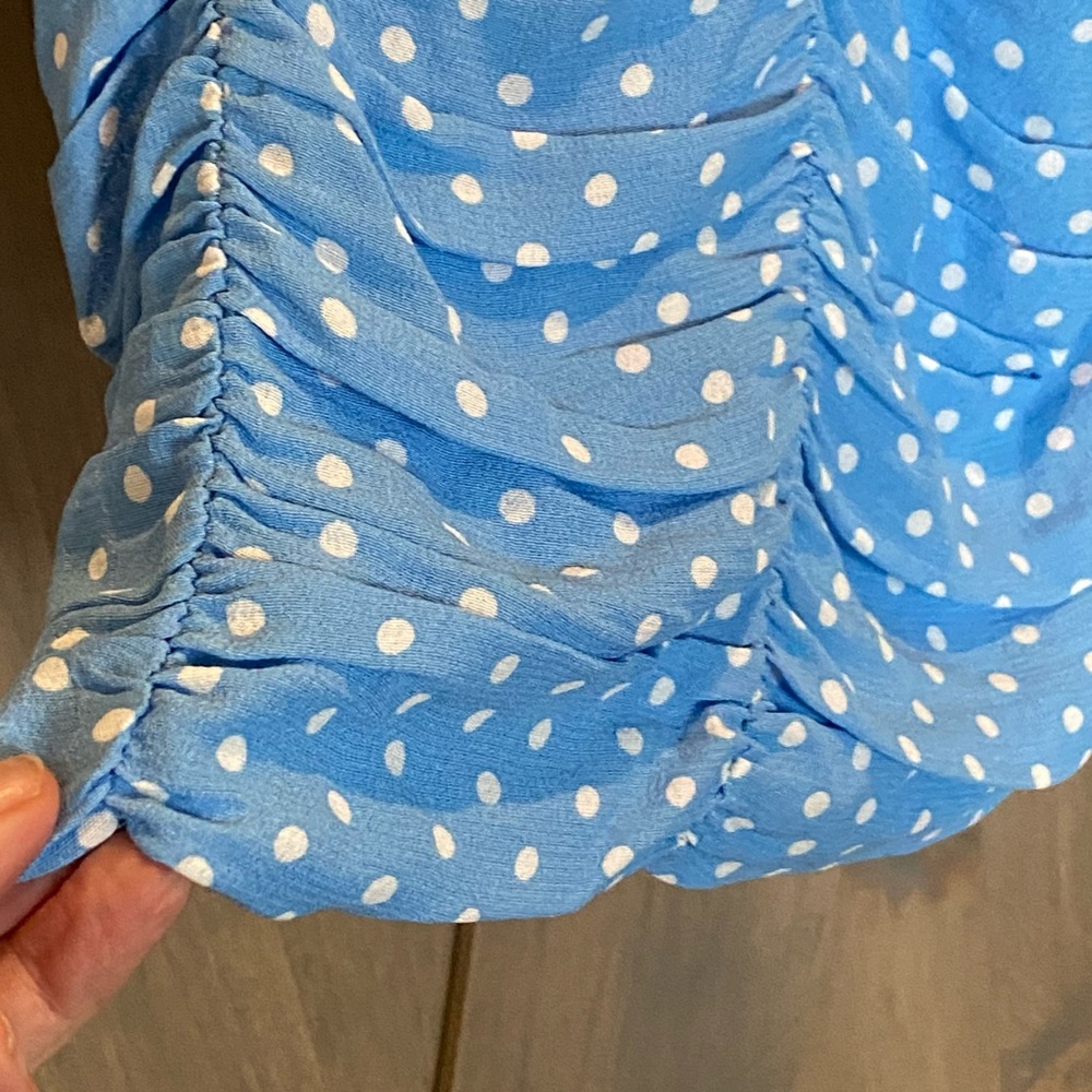 NEW! ZARA Mini Dress SS20 Draped Lined Polka Dot Sky Blue White Size Small - Picture 6 of 16